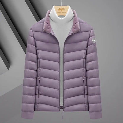 Plus size grey goose feather padded jacket, non-hooded, 50cm length, men's and women's colours, sizes S to 6XL