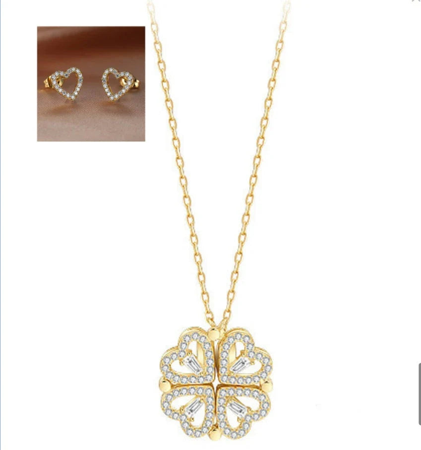 Elegant four-leaf clover necklace with magnetic and detachable design for versatile styling