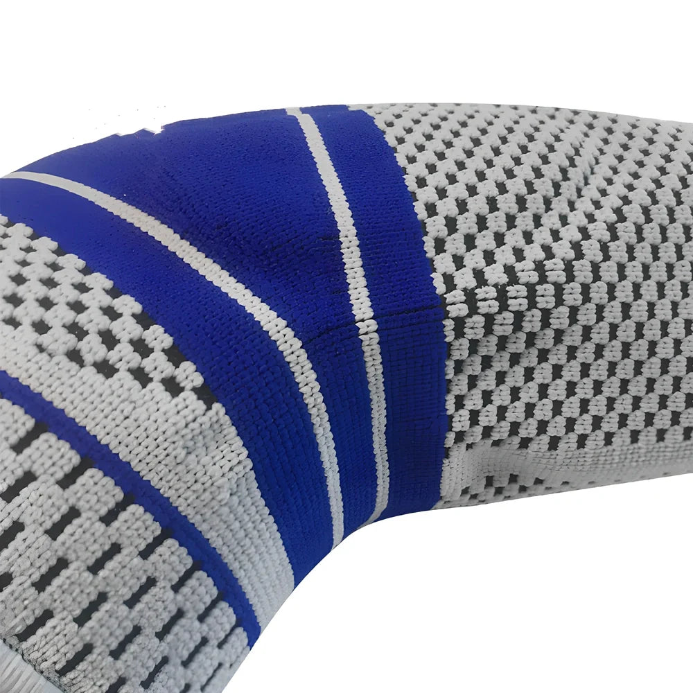 Grey knitted sports elbow pads with 3D compression fabric for basketball and badminton