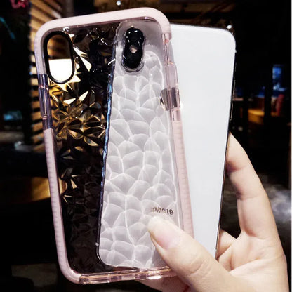 TPU iPhone case with striped back cover design in pink with white edge colour option