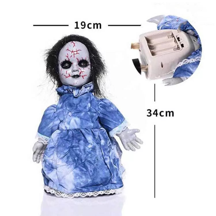 Halloween voice-activated walking doll with glowing eyes and speech capabilities