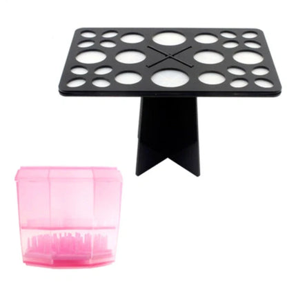 14-hole makeup brush holder in various colors for organized brush storage and drying