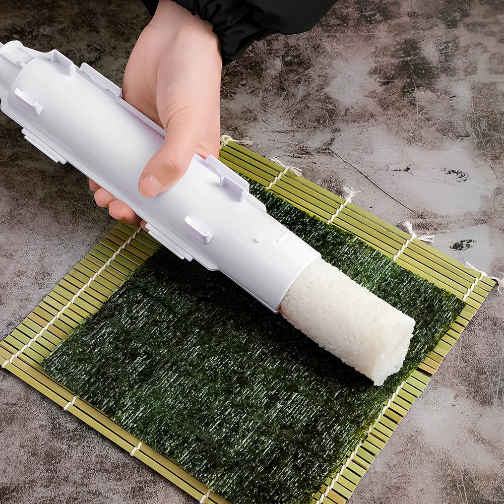Manual sushi maker tool creating 2.5cm diameter rolls with food-grade plastic construction