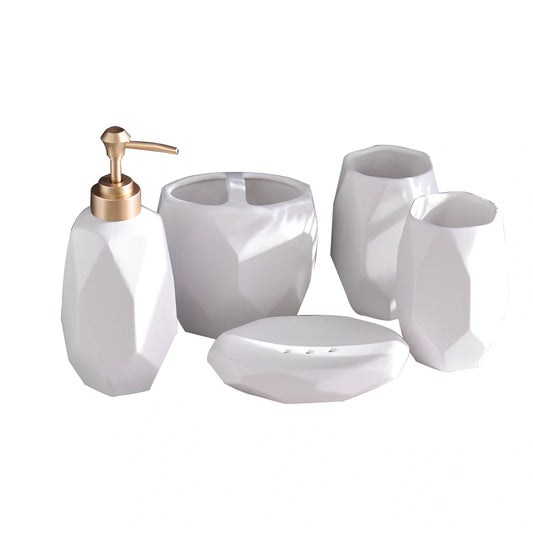 Five-piece ceramic bathroom set with diamond pattern matte finish in black and white options