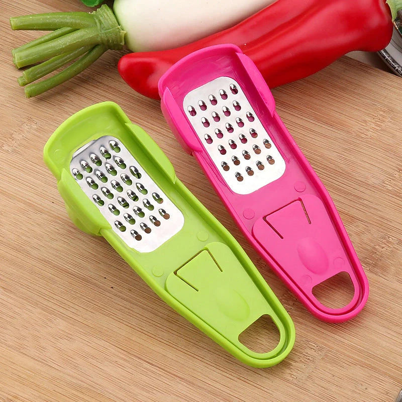 Garlic masher and seasoning grinder in rose red and light green, eco-friendly materials