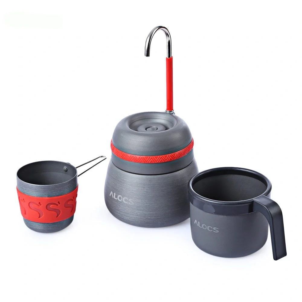 350ml outdoor camping coffee pot with cups, aluminum alloy, grey color
