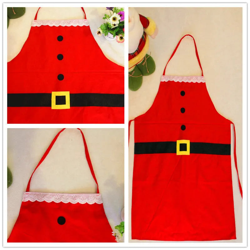 Red Christmas apron with Merry Christmas text available in adult and children's sizes