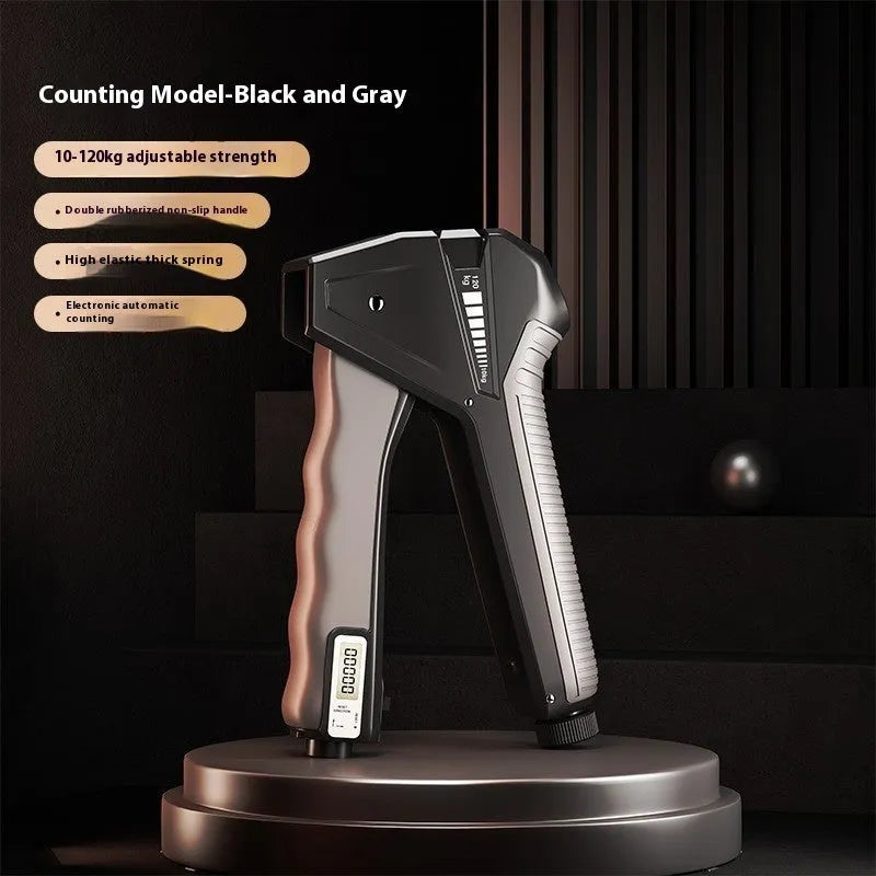 Second generation adjustable hand gripper with mechanical counter showing orange handles and resistance dial.