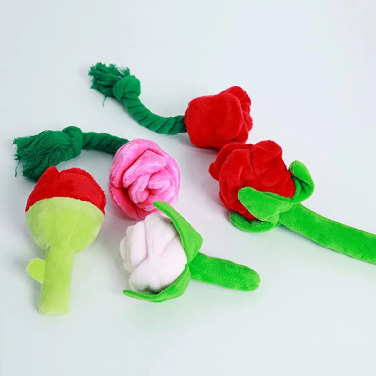 Plush rose flower dog chew toy with squeaker for small dogs and puppies