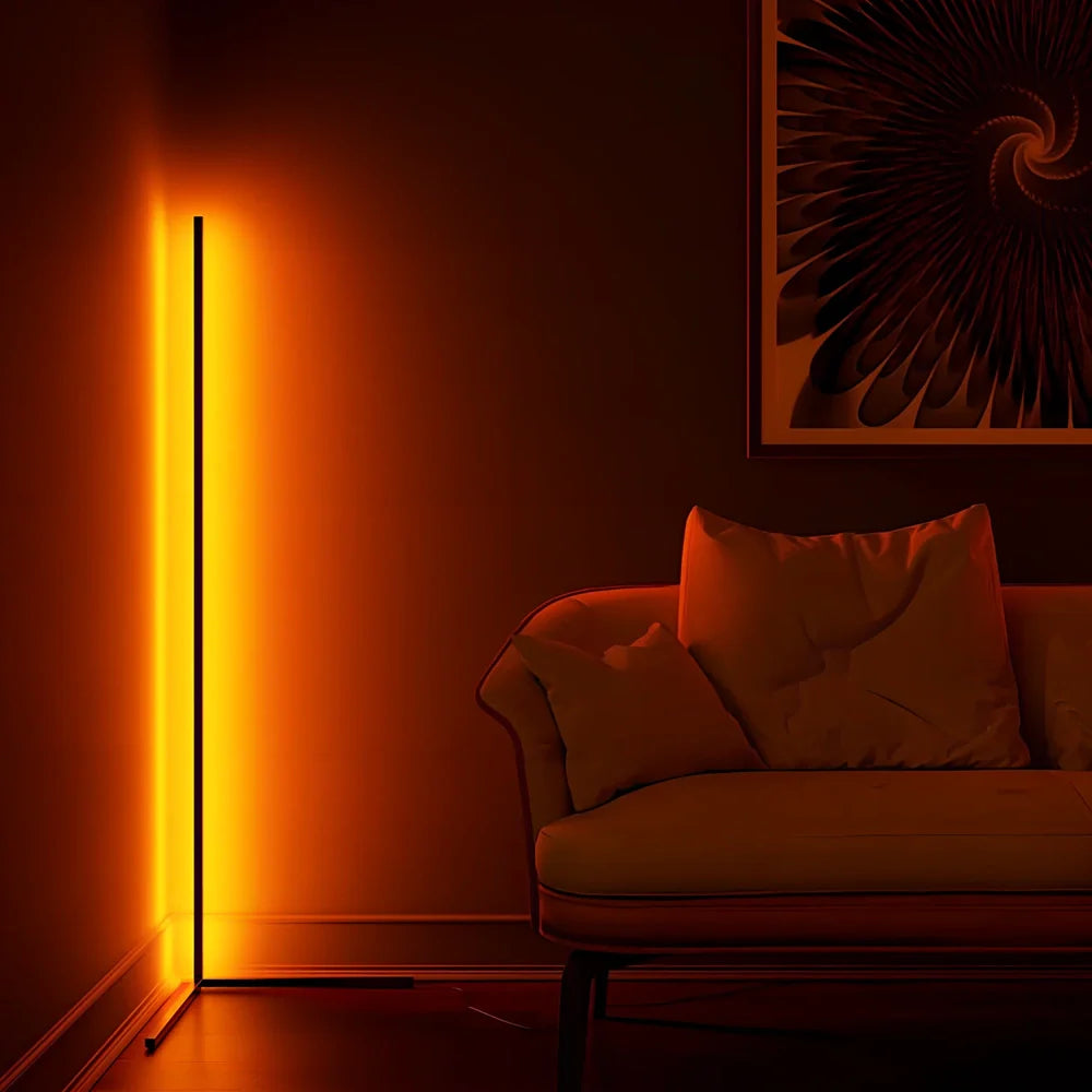 Corner floor lamp with aluminium alloy shade measuring 140cm height and 40cm diameter