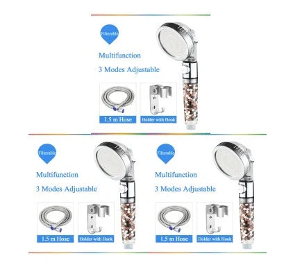 Household Negative Ion Pressurized Shower Head with adjustable modes and water-saving feature