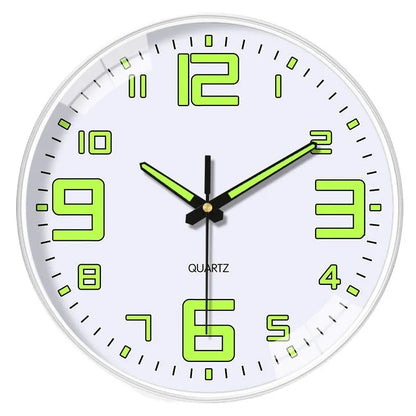 8-inch luminous wall clock with 20cm diameter and modern plastic design on a wall