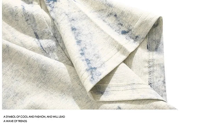Grey tie dye pattern cotton t-shirt with loose fit and round neck collar