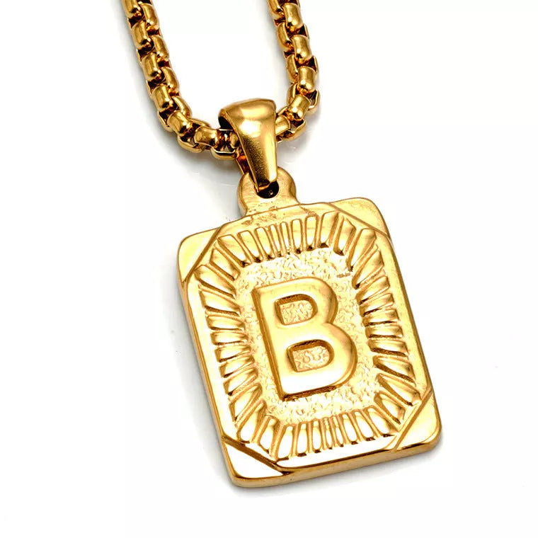 Men's gold-plated titanium steel letter necklace with pearl chain, customizable pendant
