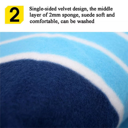 Folding Suede Picnic Moisture-proof Mat in blue stripes, unfolded on grass