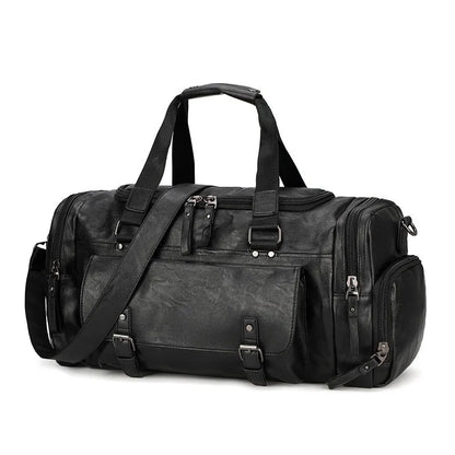 Black travel bag with shoe compartment showing 52cm height, 19cm width, and 27cm depth dimensions