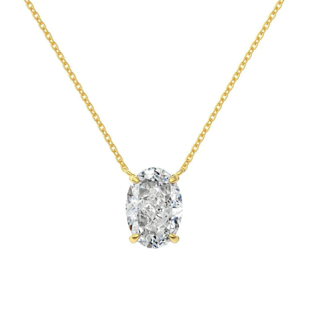 Close-up of a geometric oval ice flower pendant necklace in sterling silver with a choice of platinum or gold tone finish.