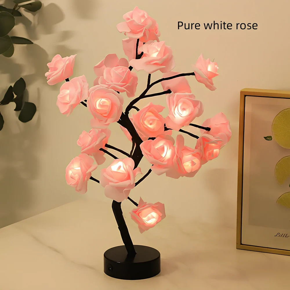 LED rose table lamp with flower design measuring 450mm height with USB power connection