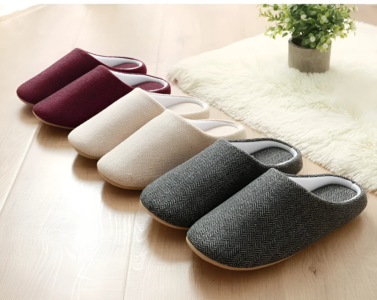 Men's black cotton indoor home slippers with soft anti-skid sole, 260mm to 290mm lengths