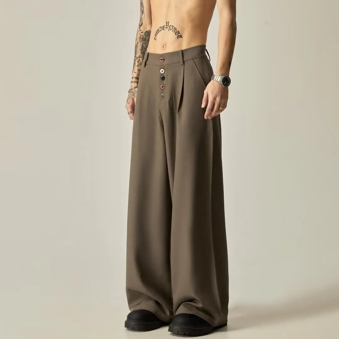 Men's black cotton blend vertical tube trousers with straight-leg design and micro-elastic waistband