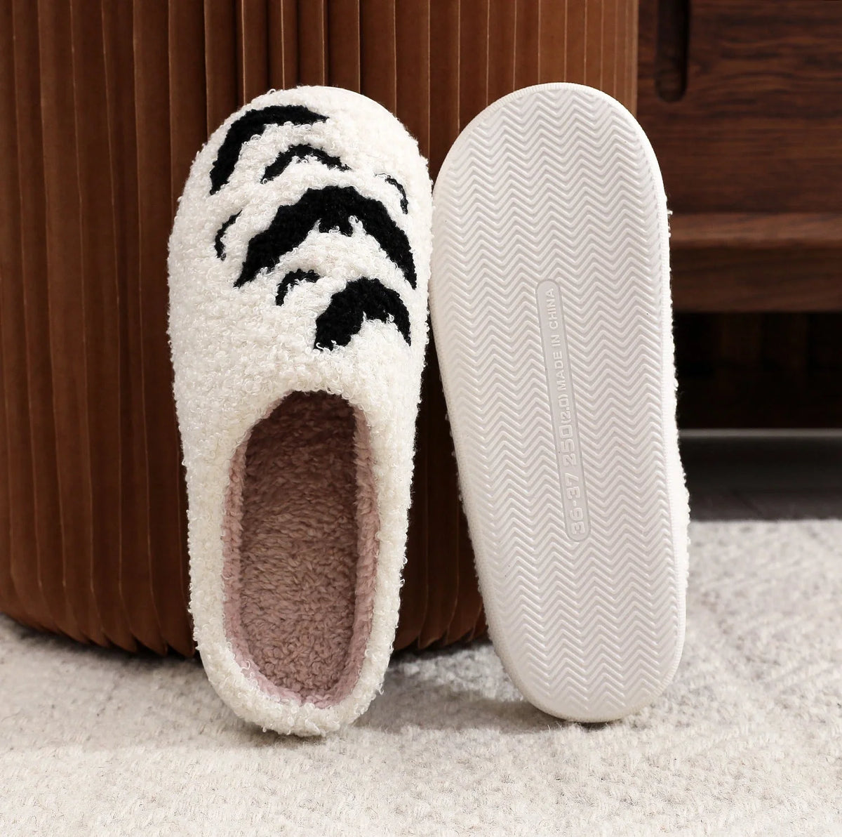 Halloween bat design plush slippers for indoor wear, available in white and black