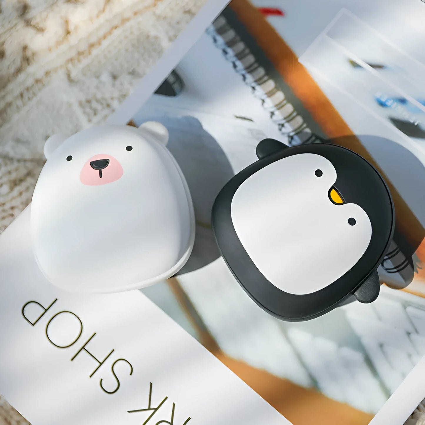 Cartoon penguin and polar bear USB rechargeable hand warmers with power bank function