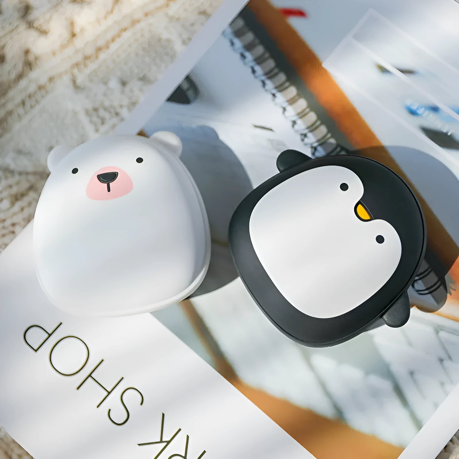 Cartoon penguin and polar bear USB rechargeable hand warmers with power bank function