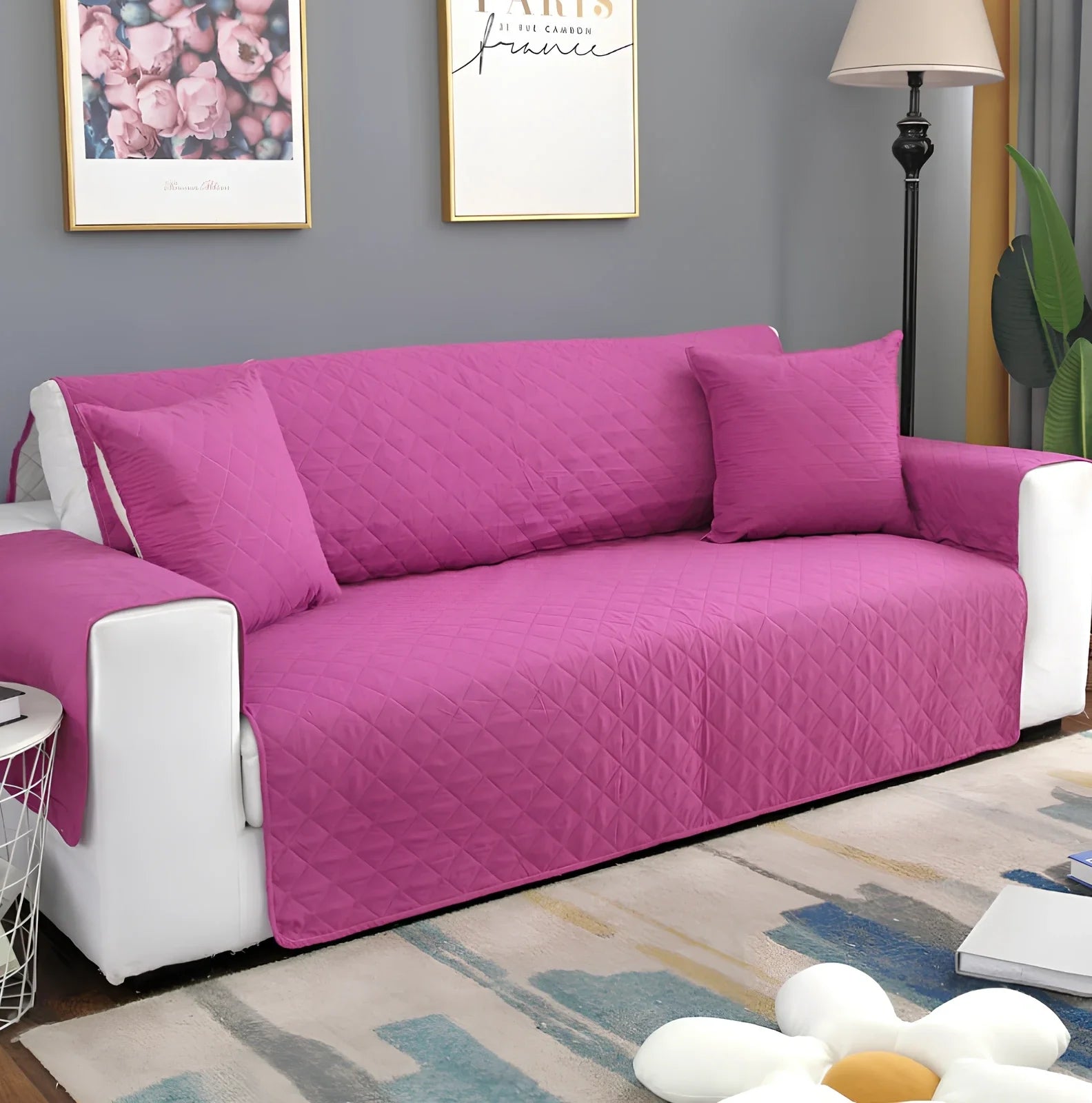 Lake blue pet waterproof compartment sofa cushion 190x228cm in polyester protecting against spills