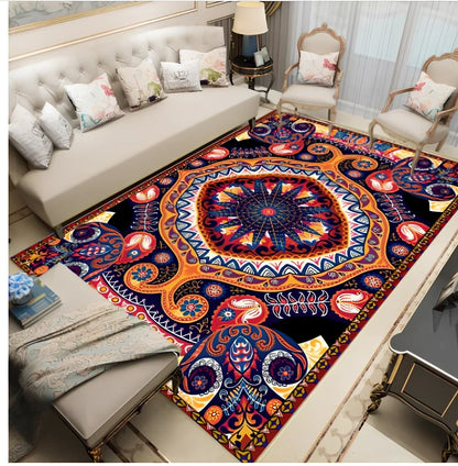 Rectangular Persian floral carpet with machine-woven polyester construction in modern design