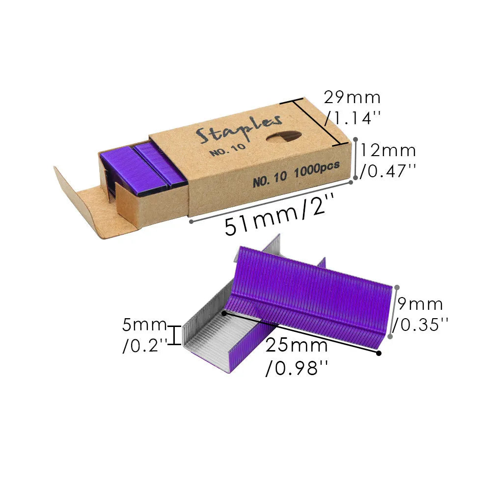 Box of 1000 metal staples in black, purple, rose gold, and rose red colour options