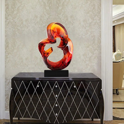 Glass transparent resin craft ornament in orange red or blue, 12cm height, modern sculpture for décor