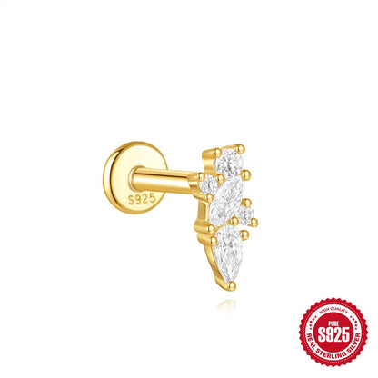 S925 sterling silver geometric kite earrings with rhinestone chain tassel in gold plating