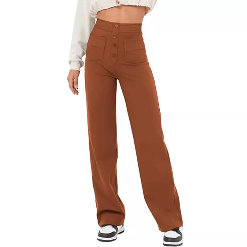 Women's high waist trousers in casual loose fit with pockets, available in multiple colors