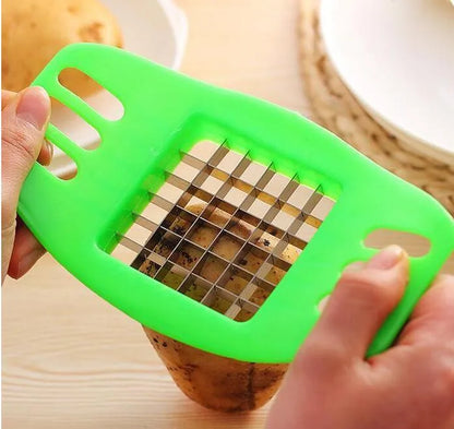 Potato cutter chopper with two stainless steel blades and non-slip rubber foot