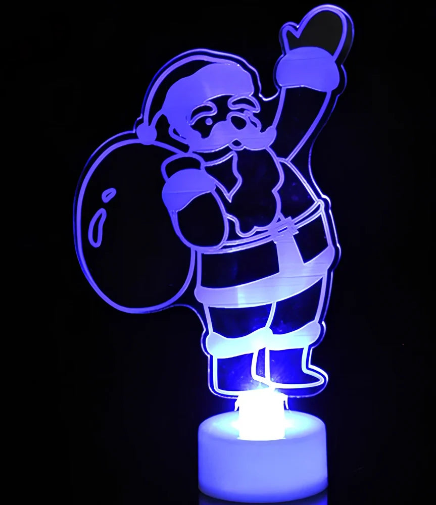 15x8.8cm acrylic Christmas tree ornament glowing with automatic colour-changing lights in Santa Claus design