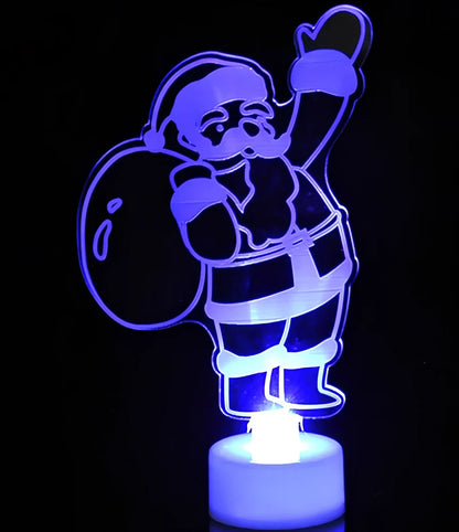 15x8.8cm acrylic Christmas tree ornament glowing with automatic colour-changing lights in Santa Claus design