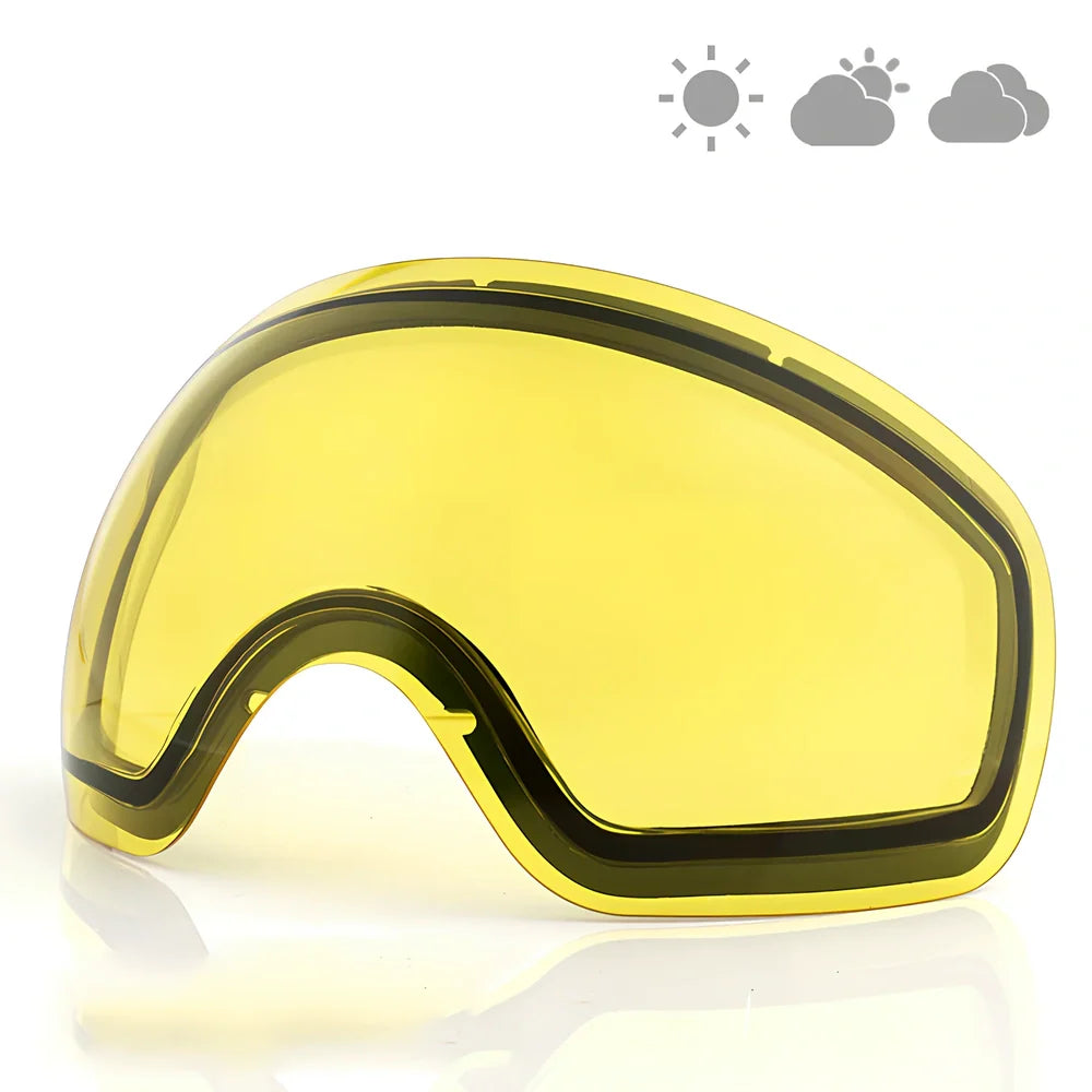 Adult borderless ski goggles in black frame with silver anti-fog lens, double-layer PC+TPU for UV and wind protection