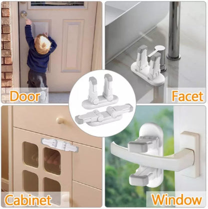 Multi-function door handle lock in white and grey, safe for babies and pets
