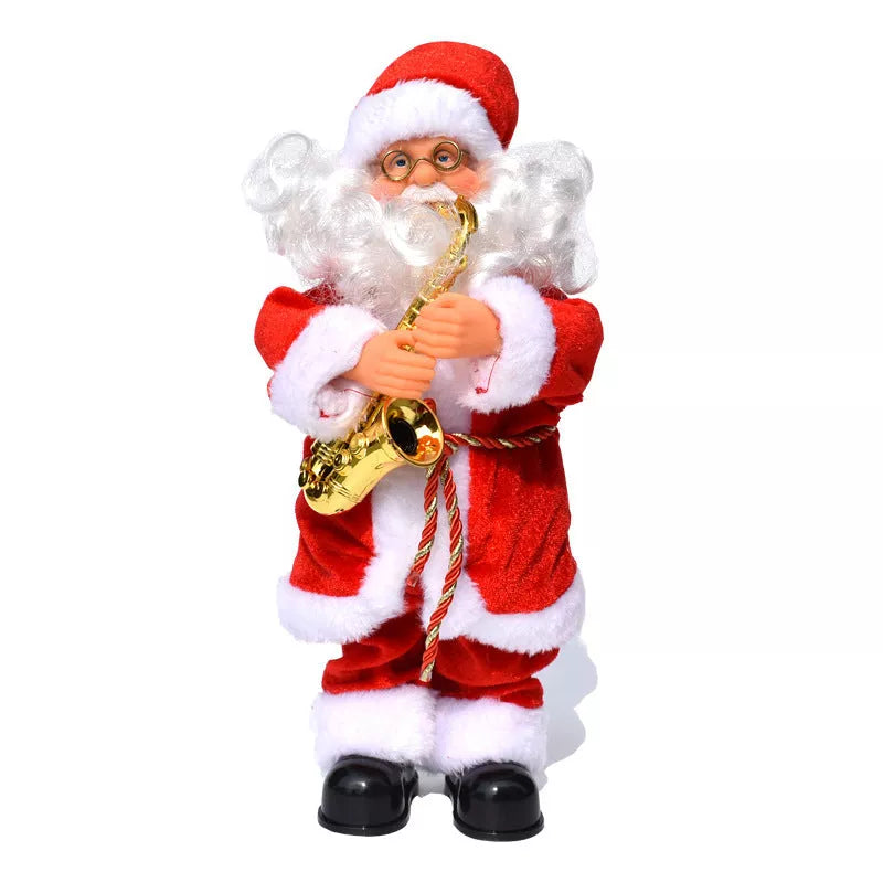 Electric Santa Claus Music Doll playing saxophone, guitar, and drums for holiday decoration