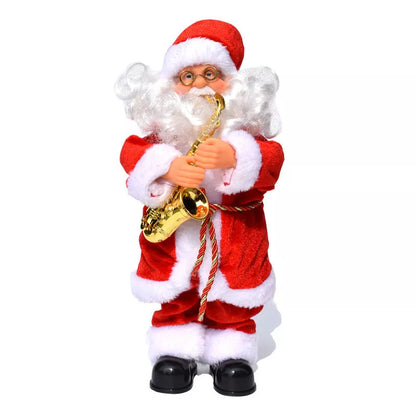 Electric Santa Claus Music Doll playing saxophone, guitar, and drums for holiday decoration