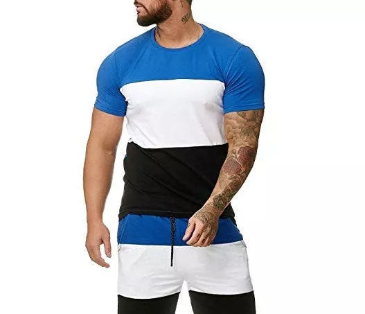 Men's slim-fit cotton short sleeve T-shirt with color matching details