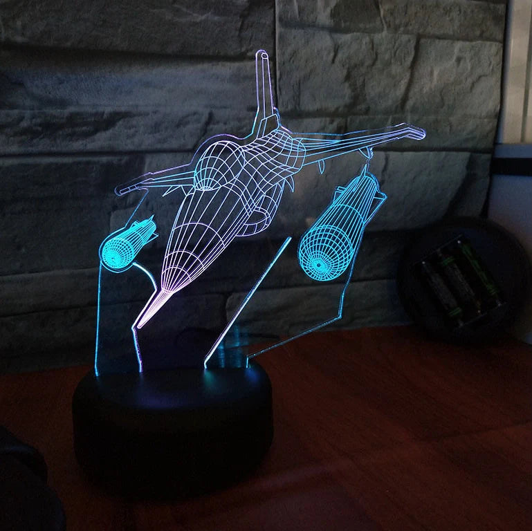 F-16 fighter jet 3D lamp with coloured LED illumination and touch control base