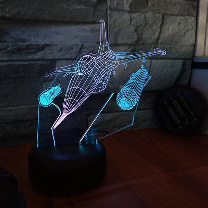 F-16 fighter jet 3D lamp with coloured LED illumination and touch control base