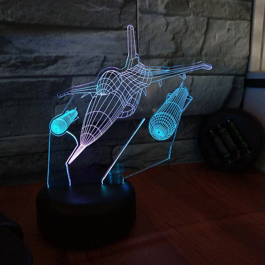 F-16 fighter jet 3D lamp with coloured LED illumination and touch control base
