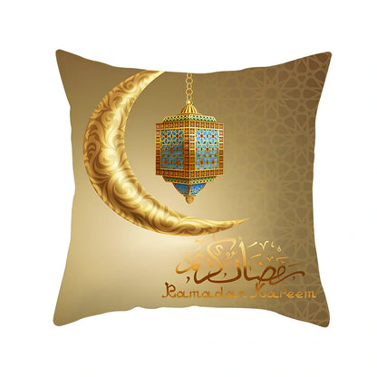 Single-sided digital printed peach skin pillowcase measuring 44cm for Ramadan Eid decor