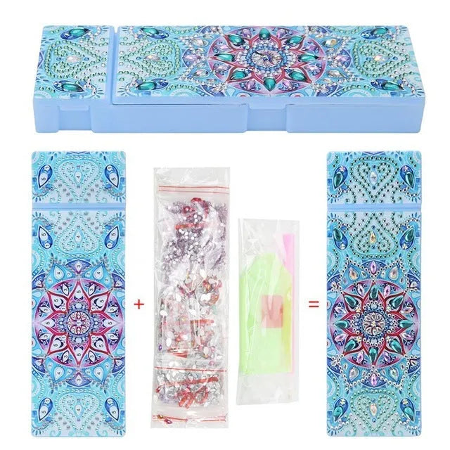 DIY diamond painting kit for creating personalised pencil case with resin sequin decoration on PU leather