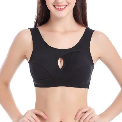 Supportive and comfortable cotton sports bra with crossover design for bust enhancement and posture support during workouts