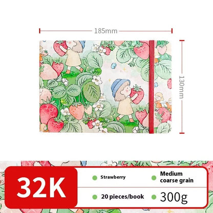 Feiluniao watercolour notebook with fabric cover, 185mm length, open to show paper for painting.