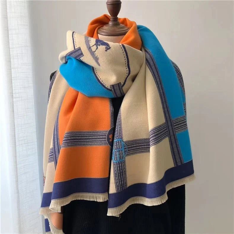 Cozy contrast color cashmere-blend scarf for women in various colors and patterns
