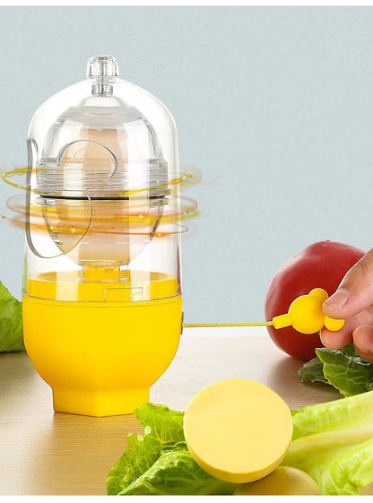 Manual egg mixer with golden egg puller for easy yolk mixing, durable PC cover, and food-grade silicone pads.